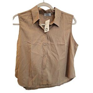 Jon & Anna Womens Blouse Sleeveless Button-Up Size L Khaki Tan NWT Polyester Top